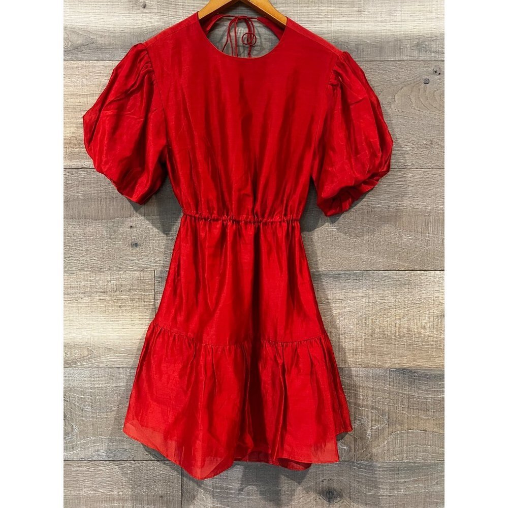 SIR. Lucelia Puff-Sleeve red backless Minidress Size 3/ L - Picture 4 of 9
